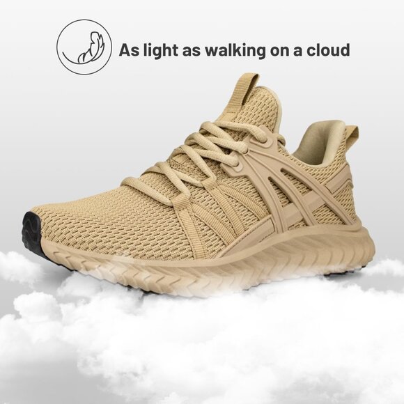 Women's Khaki Slip On Lightweight Casual Walking Tennis Sneakers for Gym Shoes - Picture 4 of 5